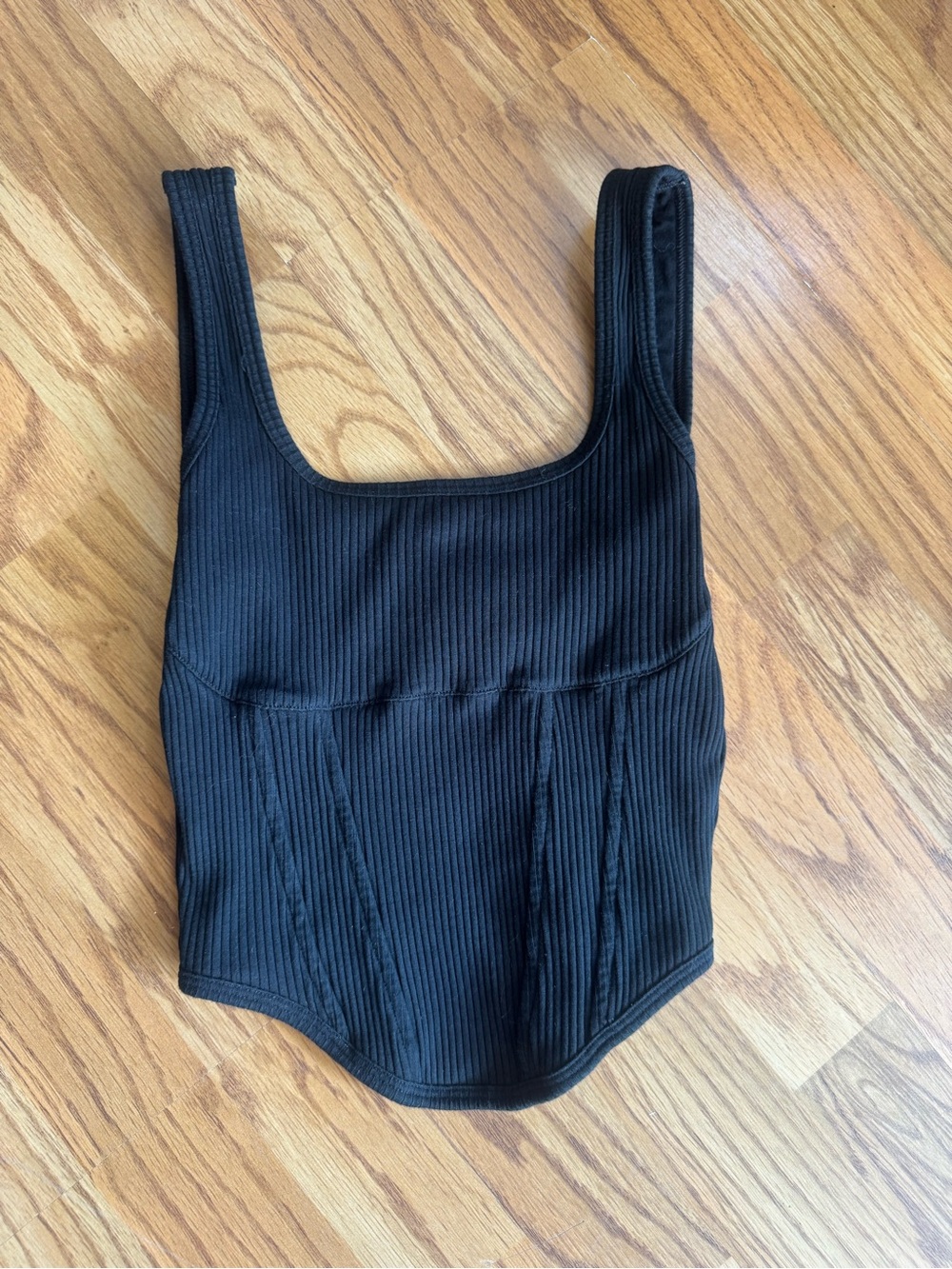 Pink Victoria’s Secret Black Ribbed Square-Neck Women's Tank Top